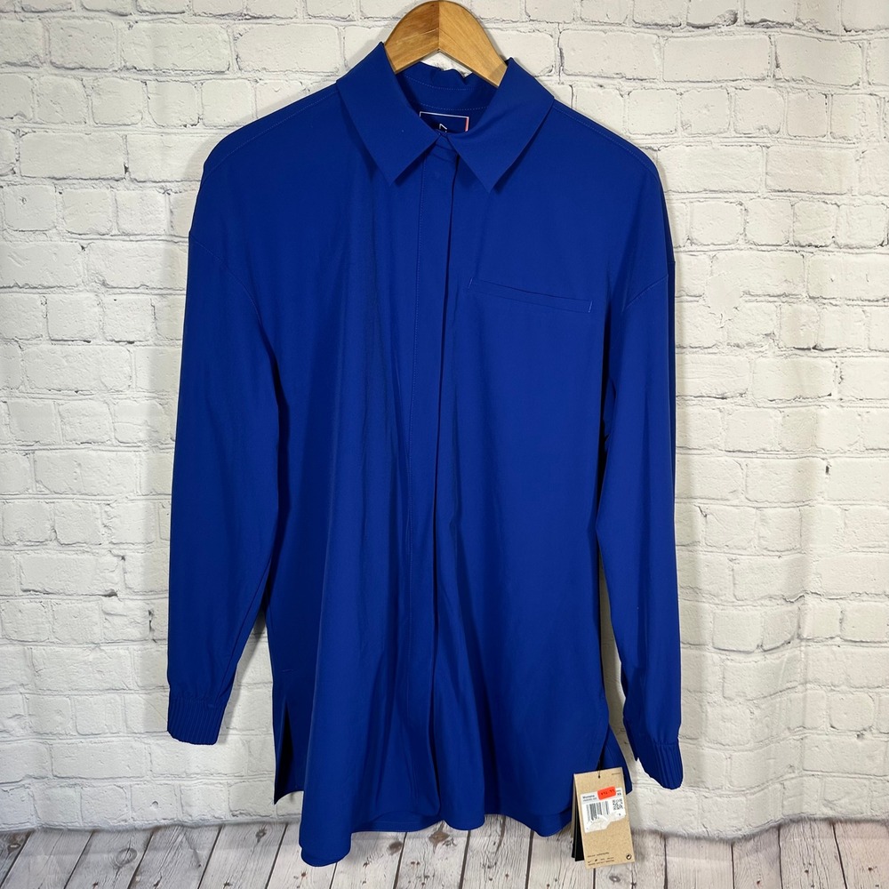 Nike 24.7 Dri-FIT Womens Oversized Button Up Shirt Blue HM8385-455 XS